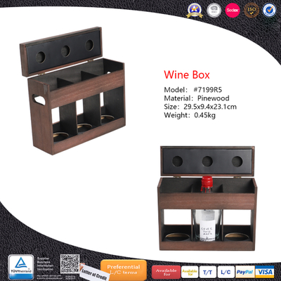 Boîte à vin en pin à 3 compartiments, ensembles de caisses à vin au design spécial pour le meilleur cadeau pour les amateurs de vin