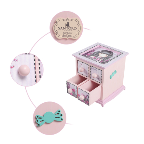 BEAUDORA Boîte à Bijoux Lapin Princesse Rangement Organisateur en Bois Armoire Coffre Filles Cadeau 4 Tiroirs Rose