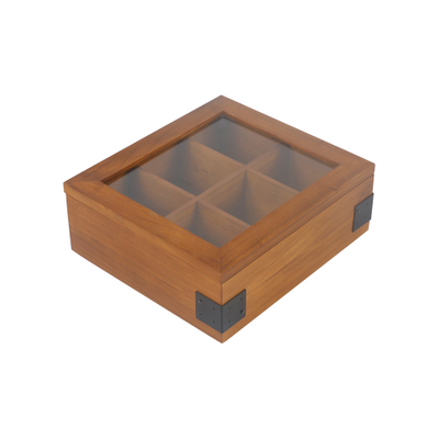 Organisateur de boîte à thé en pin de qualité supérieure laqué avec fenêtre en acrylique pour coffre à thé en bois