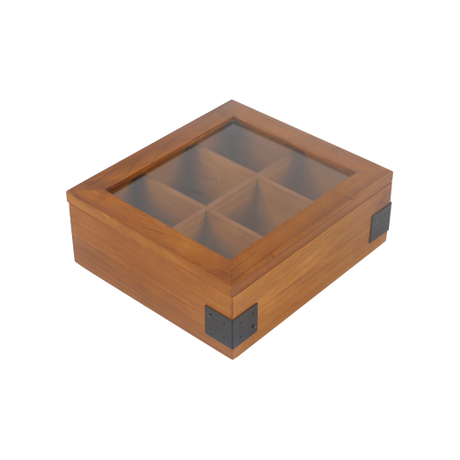 Organisateur de boîte à thé en pin de qualité supérieure laqué avec fenêtre en acrylique pour coffre à thé en bois