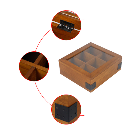 Organisateur de boîte à thé en pin de qualité supérieure laqué avec fenêtre en acrylique pour coffre à thé en bois