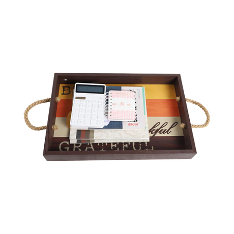 Plateau de service avec poignées-ensemble de 3 grands, moyens et petits plateaux pour la nourriture, la cuisine, la fête, la décoration de la maison, le majordome ou l'ottoman-ensemble de plateaux de service en bois rustique