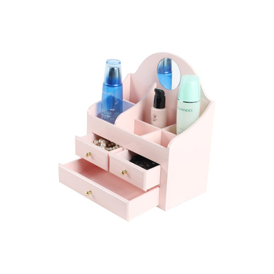 Bricolage en bois créatif multi-fonction maquillage organisateur boîte de rangement porte-cosmétique (DIY-PINK)