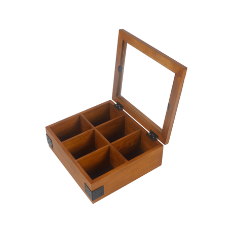 Organisateur de boîte à thé en pin de qualité supérieure laqué avec fenêtre en acrylique pour coffre à thé en bois