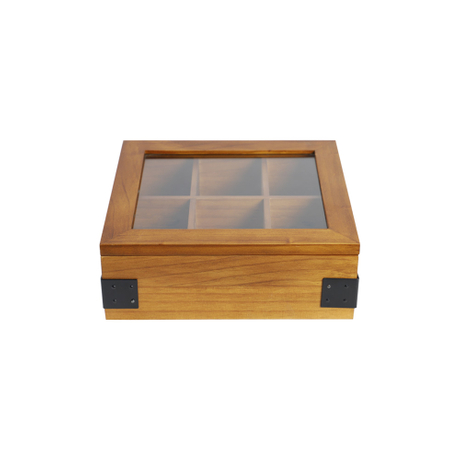 Organisateur de thé en bois pour sachets de thé - Coffre à thé en bois avec 6 compartiments - Fenêtre supérieure transparente - Le couvercle reste ouvert