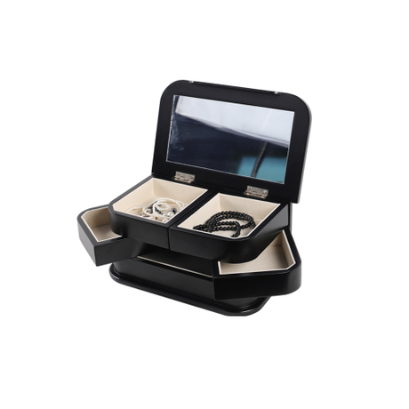 Yescom Boîte à Bijoux en Bois Miroir Intégré Anneau Boucle d'Oreille Collier Organisateur Mallette de Rangement Noir
