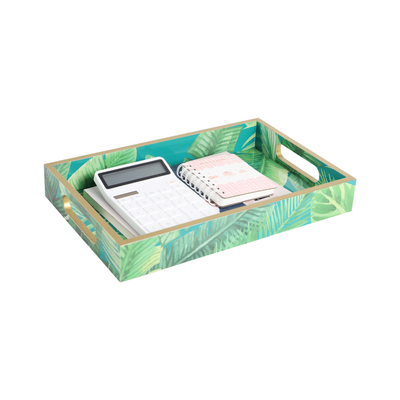Grand plateau de service décoratif pour table basse, plateau blanc et or, plateau ottoman Home Decor, plateaux en bois avec poignées, plateau de table basse, plateau en bois pour table basse. 