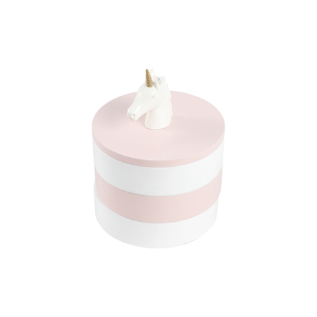 Boîte de rangement à bijoux pour petites filles avec 3 tiroirs et ensemble de bijoux avec motif licorne tournante et papillon arc-en-ciel - Over the Waves Tune Pink