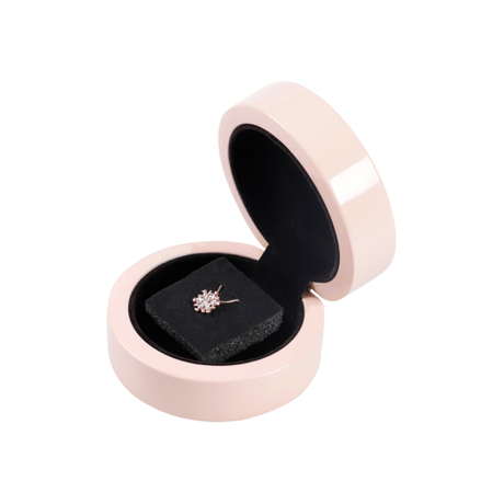 Boîte à bagues à bijoux en hêtre rose boîtes à bagues rondes en bois laqué avec charnière pour proposition, fiançailles, anniversaire, mariage, cérémonie, cadeau
